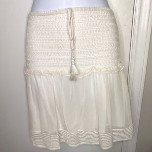 Flannel Smocked Tie Skirt, Ivory, Size S/M